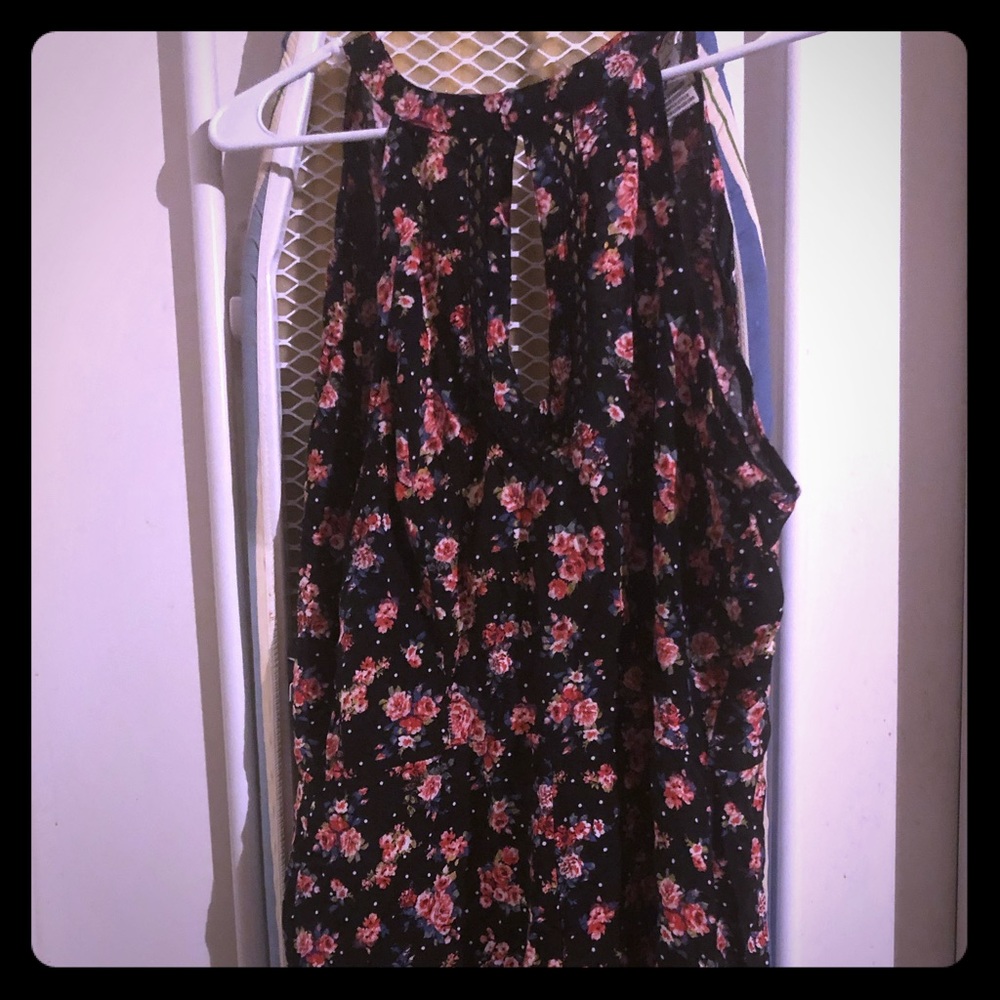 Black/flower print sleeveless romper